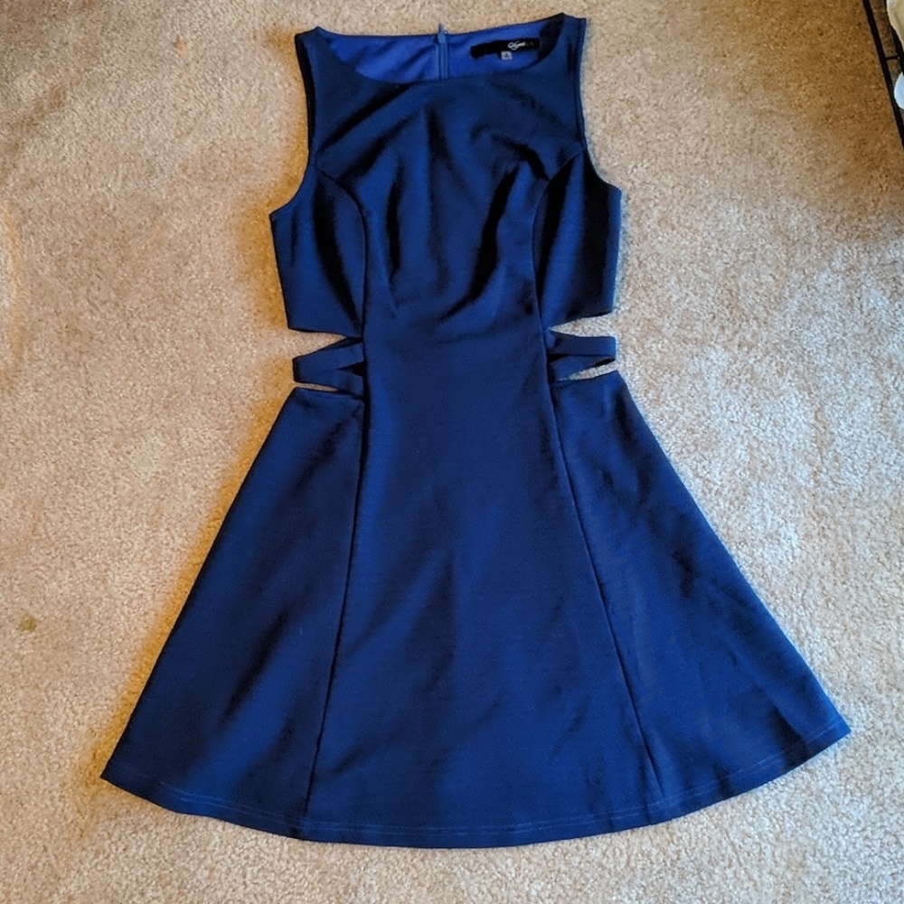 Blue Fit and Flare Dress with Cutouts